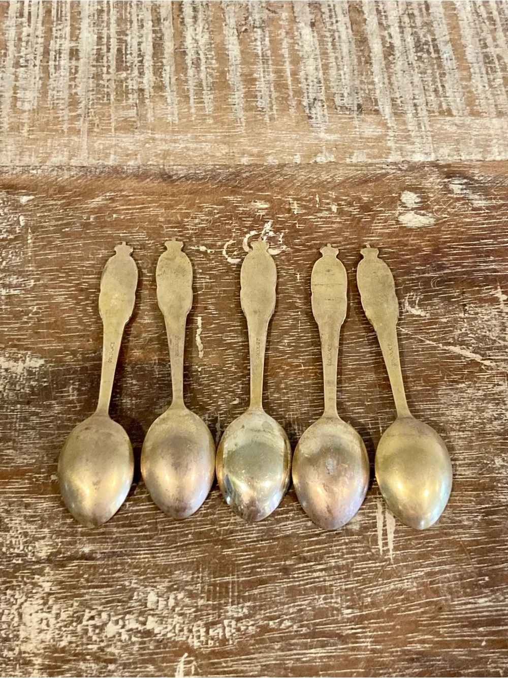 5 Vintage Gold Plated Souvenir Demitasse Spoons Denmark Soldiers